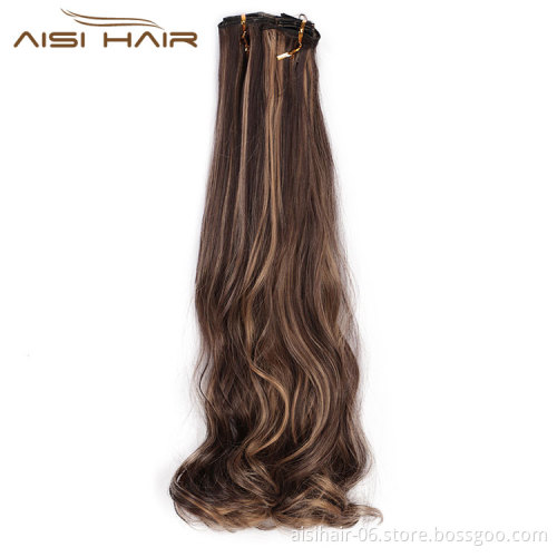 Aisi Hair High Temperature Fiber 8 Pcs Full Head Curly Synthetic 18 Clips In Hair Extensions Popular Mixed Colors Hairpieces